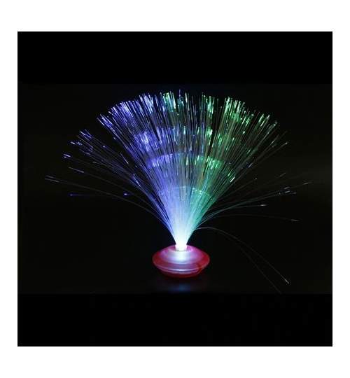Veioza Decorativa cu Fibra Optica LED Multicolor, 8 Moduri Iluminare, Baza Roz