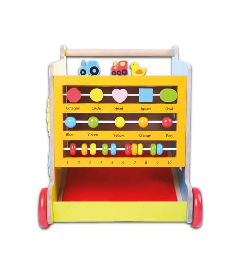 Antepremergator tip Cub Multifunctional din Lemn cu Tabla de Scris, Accesorii si Abac pentru Copii