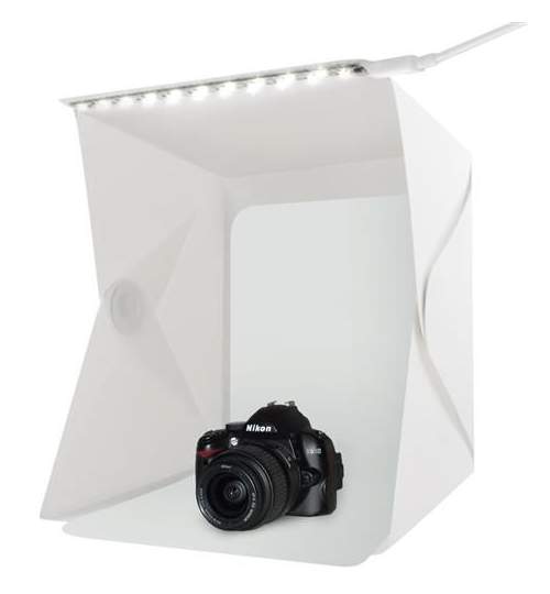 Cort pentru Fotografii Portabil cu 20 LED-uri, 2 Fundaluri Alb sau Negru, USB