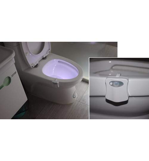 Lampa LED de Noapte pentru Toaleta WC, Luminare in Diferite Culori si Senzor de Lumina