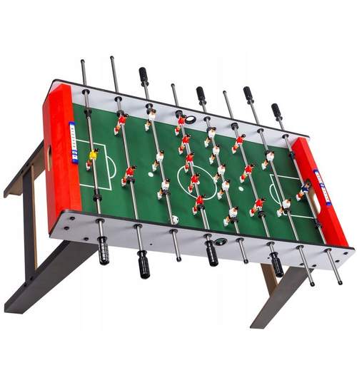 Masa Joc de Mini Fotbal Foosball din Lemn, 18 Fotbalisti, 8 Tije, Dimensiuni 120x60cm, Alb/Rosu