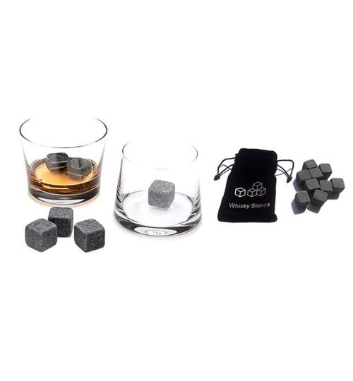 Set 9 Cuburi Whiskey Stones Refolosibile pentru Racit Whiskey sau Alte Bauturi, Culoare Granit