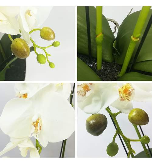 Aranjament Floral Orhidee Artificiala in Ghiveci cu 2 Tulpini, Aspect Natural, Culoare Alb