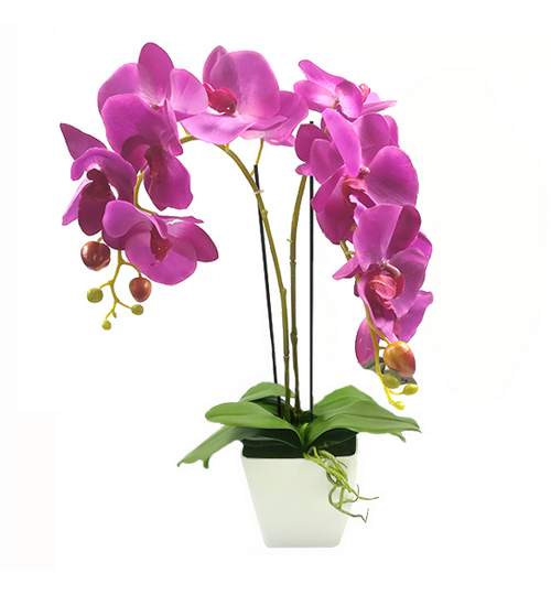 Aranjament Floral Orhidee Artificiala in Ghiveci cu 2 Tulpini, Aspect Natural, Culoare Violet