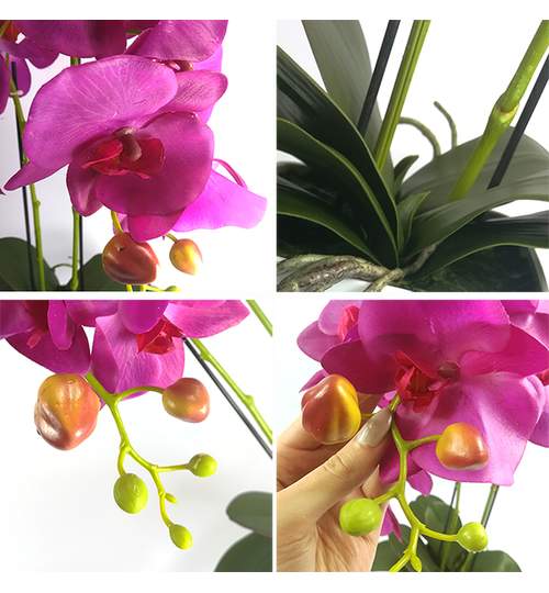 Aranjament Floral Orhidee Artificiala in Ghiveci cu 2 Tulpini, Aspect Natural, Culoare Violet