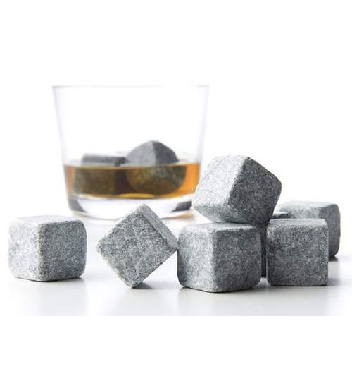 Set 9 Cuburi Whiskey Stones Refolosibile pentru Racit Whiskey sau Alte Bauturi, Culoare Granit