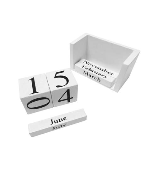 Calendar Elegant tip Cub din Lemn, Culoare Alb