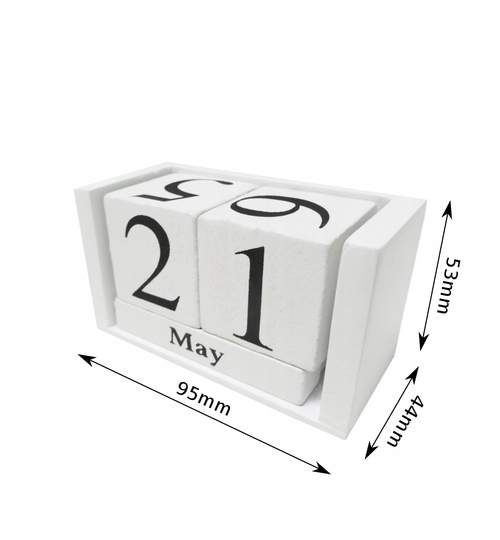 Calendar Elegant tip Cub din Lemn, Culoare Alb