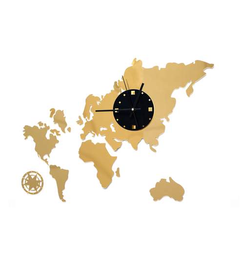 Ceas Decorativ de Perete Modern cu Harta Lumii, Culoare Auriu