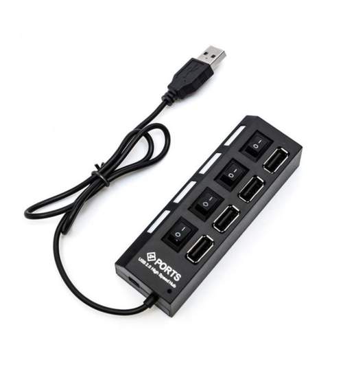 HUB Distribuitor USB cu 4 Porturi si Comutatoare Individuale, Culoare Negru