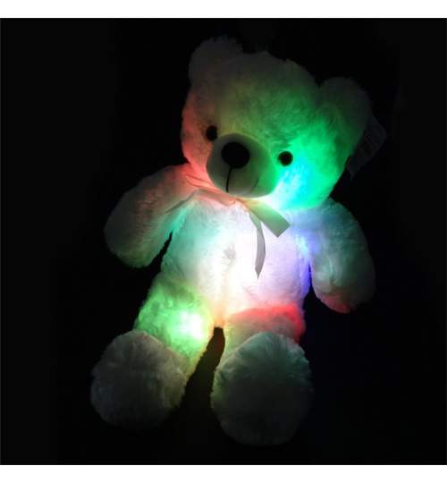 Ursulet de Plus Iluminat LED RGB Multicolor, Inaltime 50cm, Culoare Alb