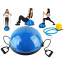 Set minge fitness tip Bosu pentru echilibru cu manere corzi elastice si pompa, culoare Albastru