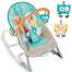 Scaun balansoar multifunctional pentru bebelusi cu jucarii si vibratii, alb/albastru