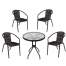 Set Masa rotunda din metal cu blat de sticla, diametru 60cm, culoare negru cu 4 scaune din ratan, culoare negru