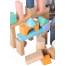 Set 100 Jucarii din Lemn EcoToys, Diverse Forme Geometrice, cu Galeata si Capac Sortator, Multicolor