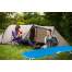 Pat tip sezlong pliabil pentru camping, cu cadru metalic demontabil, 110kg, 187x62x43 cm, albastru