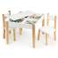 Set masuta de joaca cu 2 scaune din lemn pentru copii, blat detasabil cu tabla si creta, 4 compartimente, culoare alb