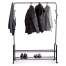Cuier metalic mobil suport pentru haine si umerase, cu 7 agatatori, 2 rafturi pentru incaltaminte, 128x165 cm, negru
