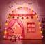 Cort Pliabil de Joaca pentru Copii, cu 20 Lampi Led, 126x130x90 cm, roz/alb
