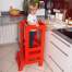 Inaltator multifunctional/ajutor de bucatarie pentru copii, ajustabil, lemn, rosu, 39x52x90 cm, Springos MART-KCH01RED
