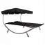 Sezlong pentru gradina, dublu, metalic, cu parasolar si 2 roti, negru, 175x200 cm, Springos MART-GF2000