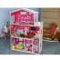 Jucarie Casa Mare Malibu din Lemn pentru Papusi cu 3 Etaje, Lift si 10 Piese Mobilier + Cadou Papusa Barbie pentru Copii
