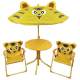 Set mobilier gradina/terasa pentru copii, pliabil, galben, model tigru, 1 masa cu umbrela, 2 scaune, Melisenda MART-802550
