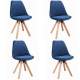 Set 4 scaune bucatarie/living,  Jumi, saida, catifea, lemn, albastru si natur, 49x52x83 cm MART-SD-324206S