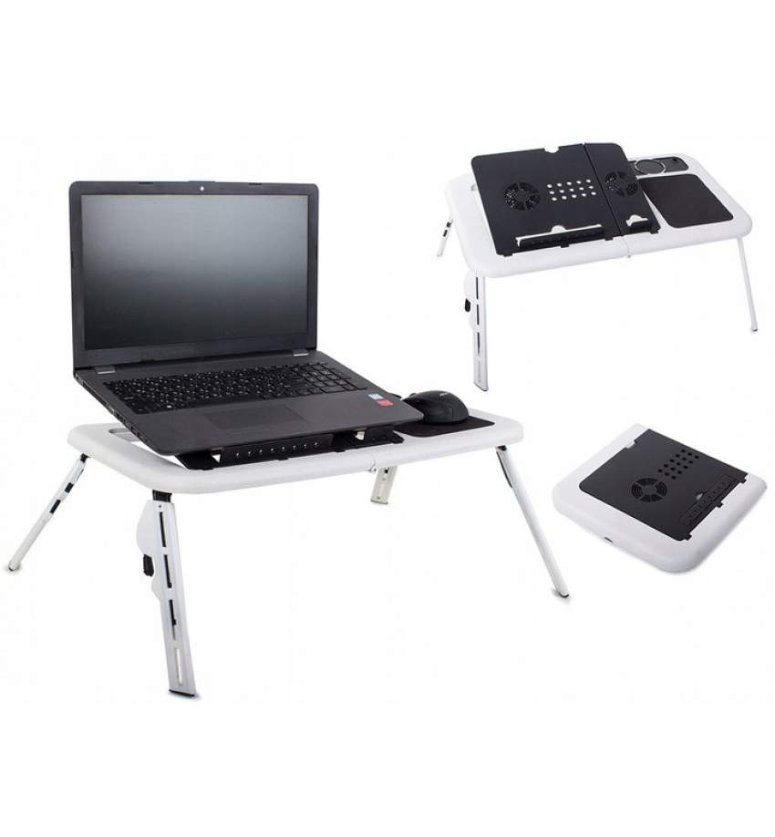 Masuta pentru laptop pliabila, cu 2 coolere, unghi reglabil si suport lateral mouse, culoare alb/negru - ManiaMall